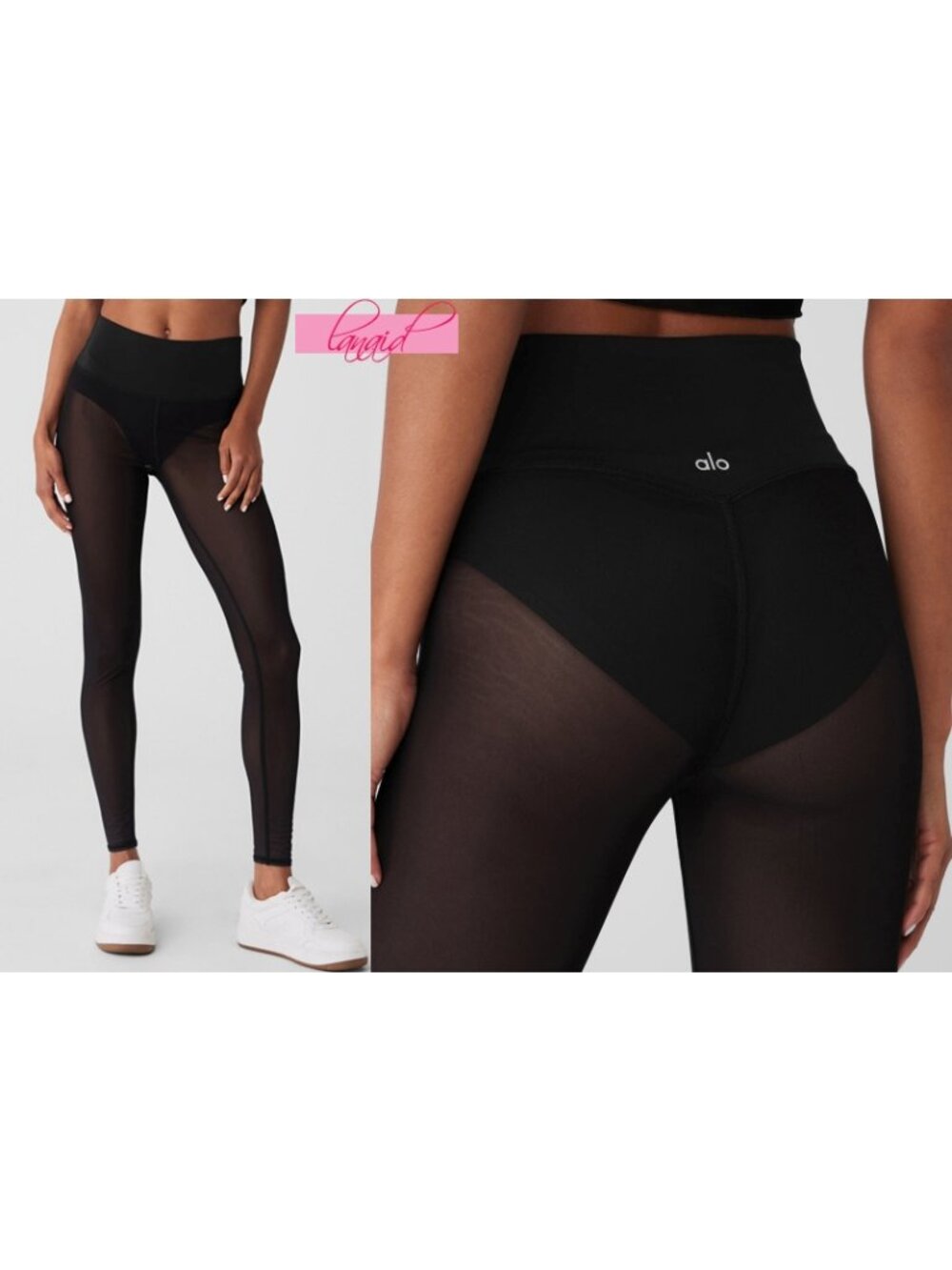 Alo Airlift Mesh High-Waist Track Star Leggings Black Sheer See-Through Hi-Rise